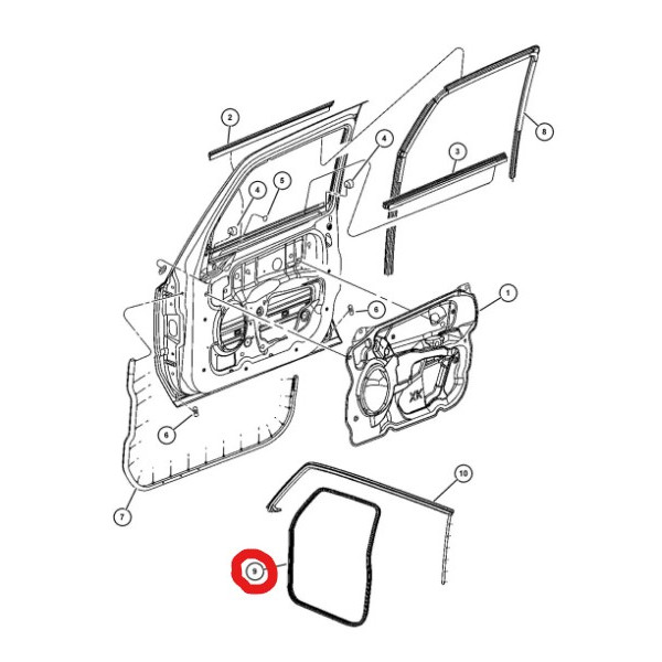 Front Door Rubber Seal, Left/Right, Commander